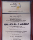 Reconocimiento por fomentar el Turismo en el Cantón(2009)